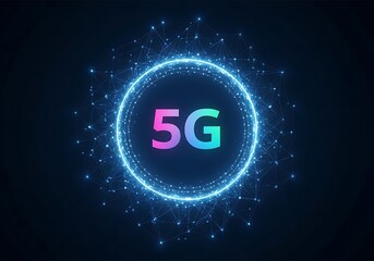 Futuristic neon 5g network symbol illuminates digital connections and innovation