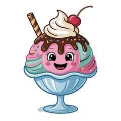 Sweet strawberry ice cream with a cherry on top in a refreshing glass cup