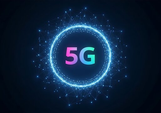 Futuristic neon 5g network symbol illuminates digital connections and innovation