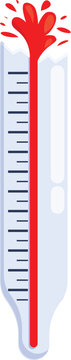 Broken medical thermometer with red mercury exploding because of high temperature