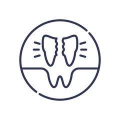 A minimalist icon of a sectioned tooth extraction. Two halves of a tooth are lifted from the gum socket, symbolizing a complex surgical dental removal procedure.