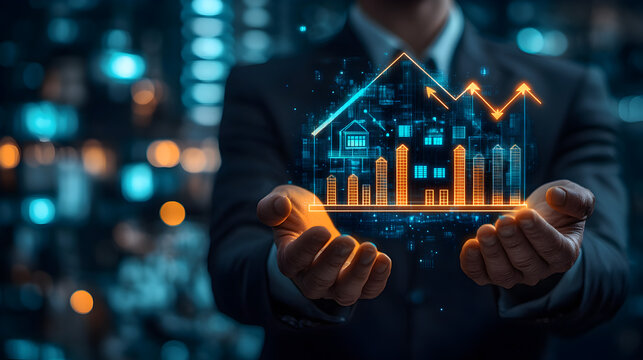 Housing market boom background with investment property, representing business growth, mortgage management, financial prosperity, asset expansion, and sustainable wealth creation opportunities