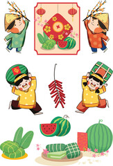 Set of stickers for celebrating  Tết-Vietnamese New Year, Vietnamese Lunar New Year or Tet Holiday