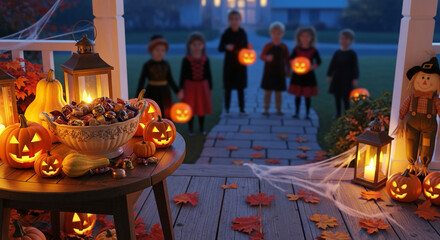 Naklejka premium Enchanting Halloween Night Trick-or-Treaters Arrive