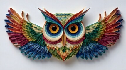 Vibrant Owl Paper Quilling Art with Rainbow Colors – Handcrafted Decorative Artwork for Creative Design and Artistic Background