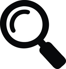 Illustration of a black and white magnifying glass icon isolated on white background for search