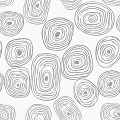 Fototapeta premium Minimalist Tree Rings Seamless hand drawn pattern with abstract concentric organic shapes resembling tree rings, in minimalist monochrome line style on white background
