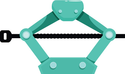 Green metal scissor jack lifting equipment for changing car tires, isolated on white background