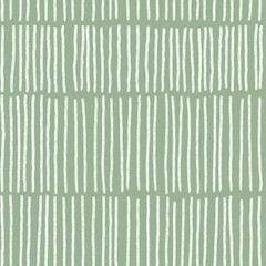 Modern Seamless hand drawn pattern with vertical white lines on sage green background, minimalist linear design with organic texture