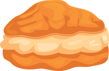 Isolated illustration of a cream puff showing its filling, a delicious sugary treat