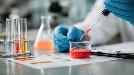 Dedicated Scientist Conducting Chemical Experiment in Laboratory Setting Surrounded by Glassware and Equipment Highlighting Innovation and Curiosity