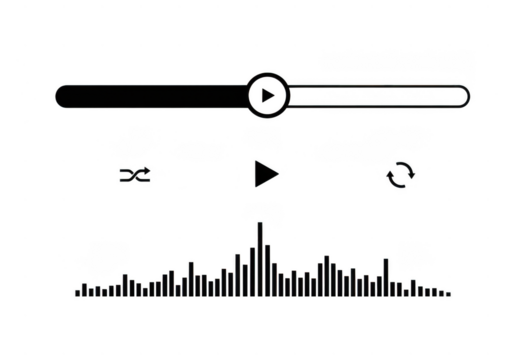 Audio player interface isolated on transparent background for music app design