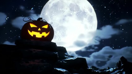 Spooky halloween pumpkins glow at night with full moon cinematic motion backgrounds - Powered by Adobe