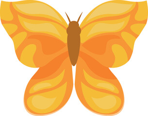 Beautiful yellow butterfly with spread wings isolated on white background, representing nature, beauty, and transformation