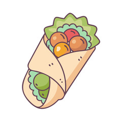 Colorful cartoon style falafel wrap with fresh ingredients and tasty falafels