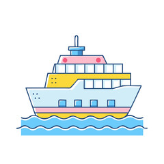 Obraz premium Cartoon passenger ferry sailing on the water with whimsical design elements