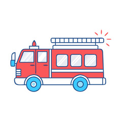 Simple and Clean Illustration of a Firetruck with Blue Outline and Accents