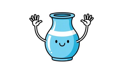 A friendly, light-blue vase with cartoonish arms, waving hello, stands out against a plain white background.