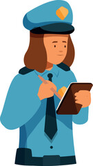 Police officer taking notes, observing and recording information