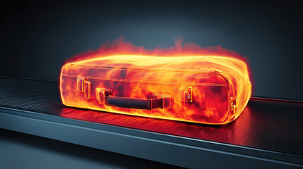 x-ray style image of suitcase contents on conveyor belt glowing edges no text high contrast illustration concept scene visual for commercial design use high detail quality stock image illustration
