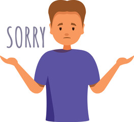 Sad man showing sorry sign with open palms, apologizing and regretting mistakes, expressing regret and remorse