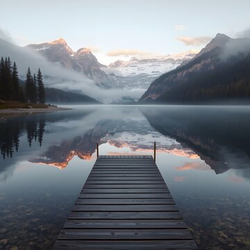 Nature &ndash; Scenic Mountain Lake at Sunrise