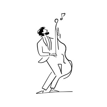 black and white musician playing double bass clip art preview