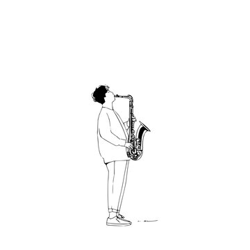 saxophonist playing black and white clip art preview