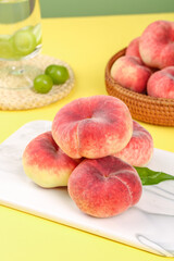 Fresh Red Shaanxi Peaches on White Plate - Flat Lay Food Photography