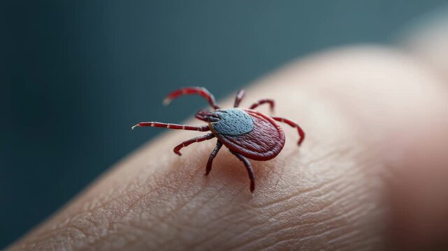 Detailed microstock animation revealing tick movement across human skin, demonstrating potential disease transmission and associated health risks for viewers