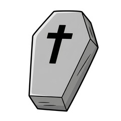 Obraz premium Cartoon illustration of a grey stone coffin with a black cross.