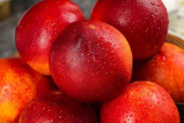 Fresh Red Nectarines with Water Droplets from Shaanxi China Stone Fruit Harvest