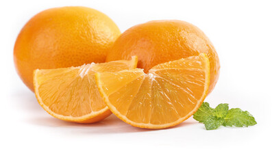 Freshly Picked Orange Slices with Mint on White Background - Ehime Citrus Fruit