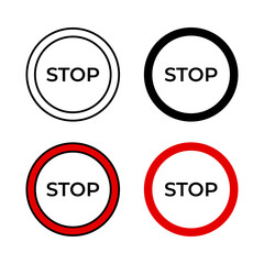 Stop Icon . in stroke, black and colored vectors collection isolated on white background.