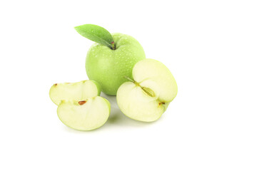 Fresh Green Apple with Slices on White Background - Healthy Fruit Display