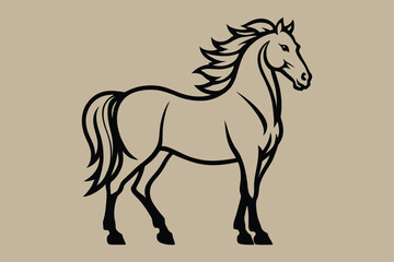 horse vector illustration, Black and White Horse Line Art.