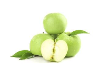 Fresh Green Apples from Shaanxi China - Sweet Crisp Fruit with Water Drops on White Background