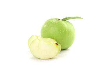 Fresh Green Apple with Slice from Shaanxi Province China - Sweet Crisp Fruit Isolated on White
