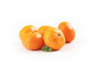 Fresh Tangerine Oranges with Mint Leaf Isolated on White Background