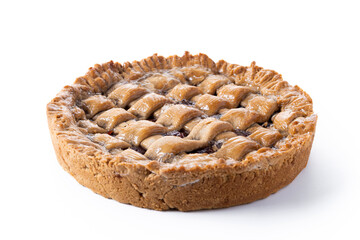 Traditional Pastafrola pie with guava filling, also known as Cuban pae isolated on white background