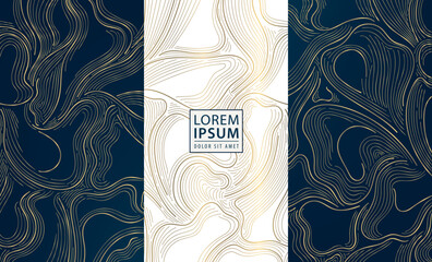 Elegant abstract vector background, golden line patterns, organic textures, liquid marble flow for a modern luxury design. Use for wedding invitations, premium packaging