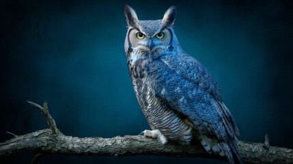 Obraz premium In the dark forest, a majestic owl was perched on a branch