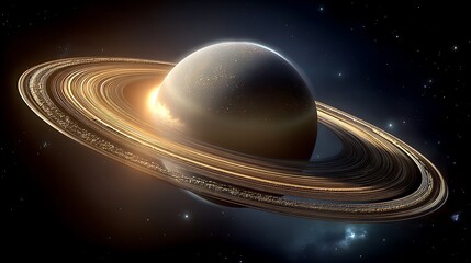 Saturn with its majestic rings shining brightly in the vast expanse of space