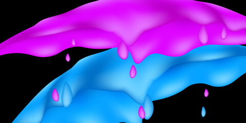 Abstract splashing light blue and purple paint colors on a black background. Basic RGB