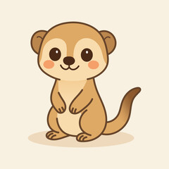 Cute cartoon meerkat illustration in light brown, perfect for product packaging, labels, web design, banners, book illustrations and art prints with a playful, child-friendly style.