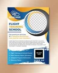 flight training school program poster. elevate your aviation journey with our dynamic flight training program poster template design. flight schools and aviation educatiors with circle shapes for phot