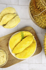 Fresh Golden Durian Fruit Flesh with Spiky Shell - Exotic Tropical Food Display