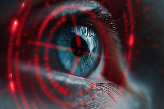 biometric iris scan ai coded identity cybernetic surveillance abstract human data layered face recognition system futuristic machine vision neural network aesthetic digital self portrait