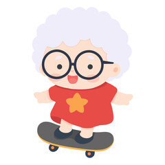 Cartoon Elderly Woman Skating