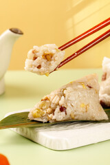 Chinese Eight Treasures Rice Dumplings with Chopsticks - Traditional Festival Food